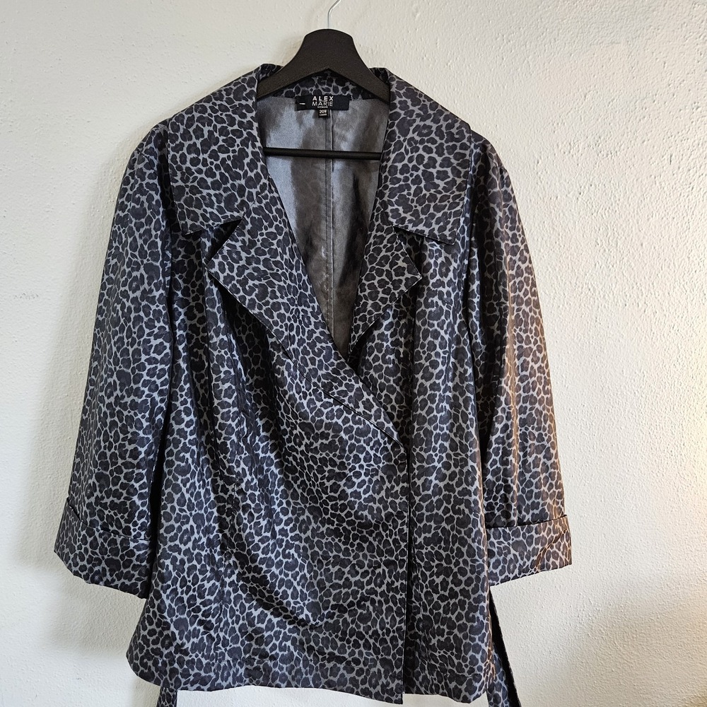 Alex Marie Leopard Print V-Neck Wrap Snap Closure Blazer Jacket Plus Size 20W